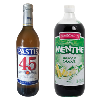 PASTIS 45 0,70L & SIROP PUR CANNE MENTHE MASCARIN  1L